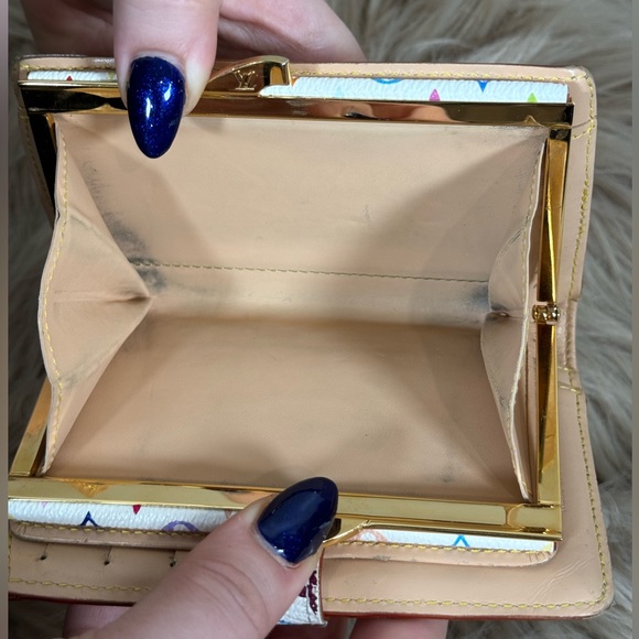 Auth Louis Vuitton Murakami Multi Color Monogram Kiss Lock Wallet Collectible - Picture 7 of 8